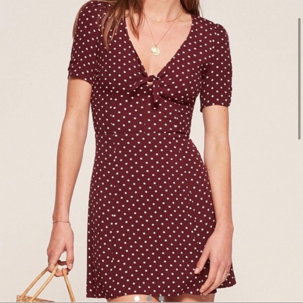 Reformation Irene Mini Dress Burgundy Polka Dot 4
